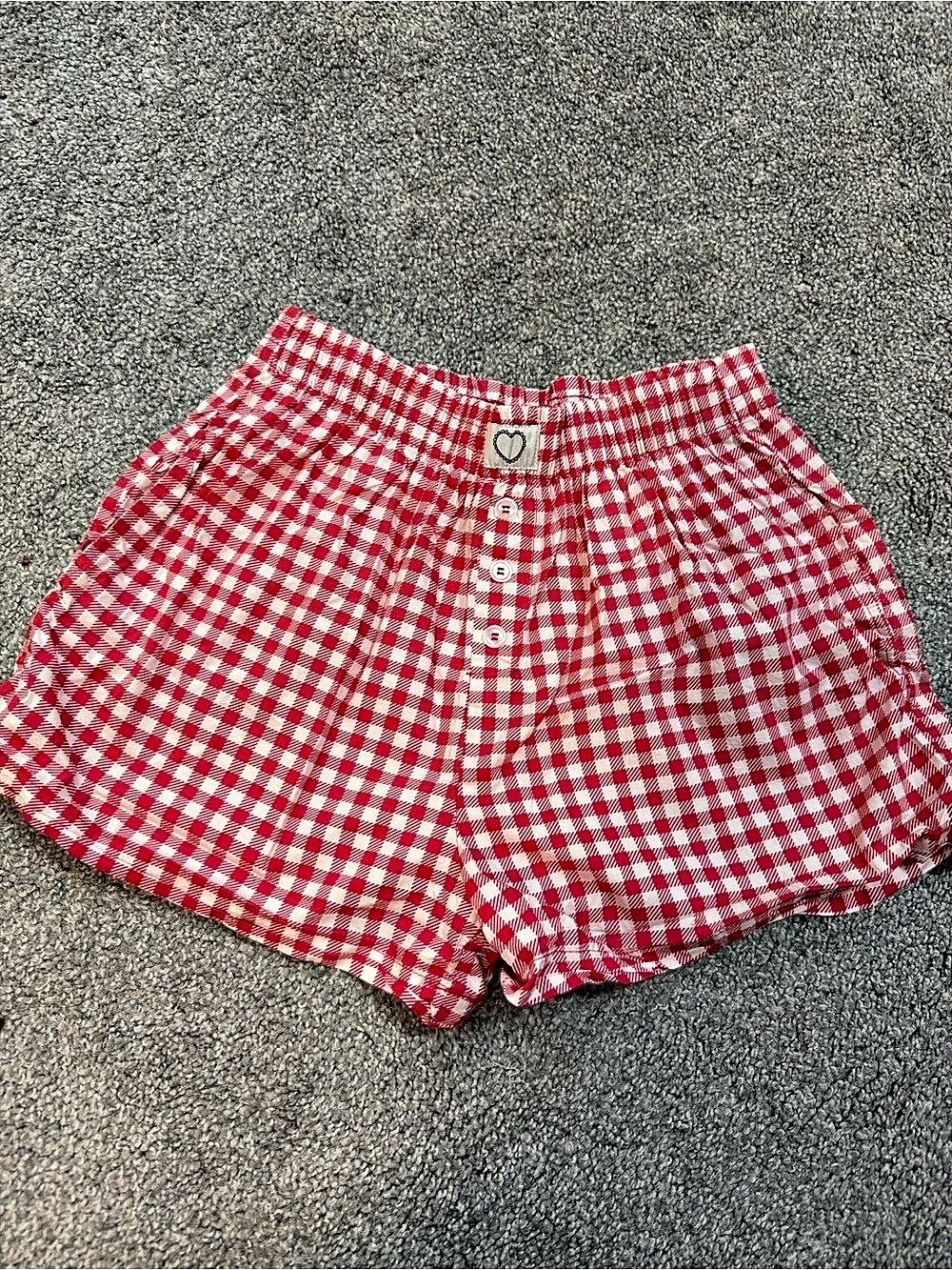 Gingham High Waist Shorts in Red & White